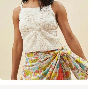 Lingua Franca Knit Crochet Floral Detail Tank Large